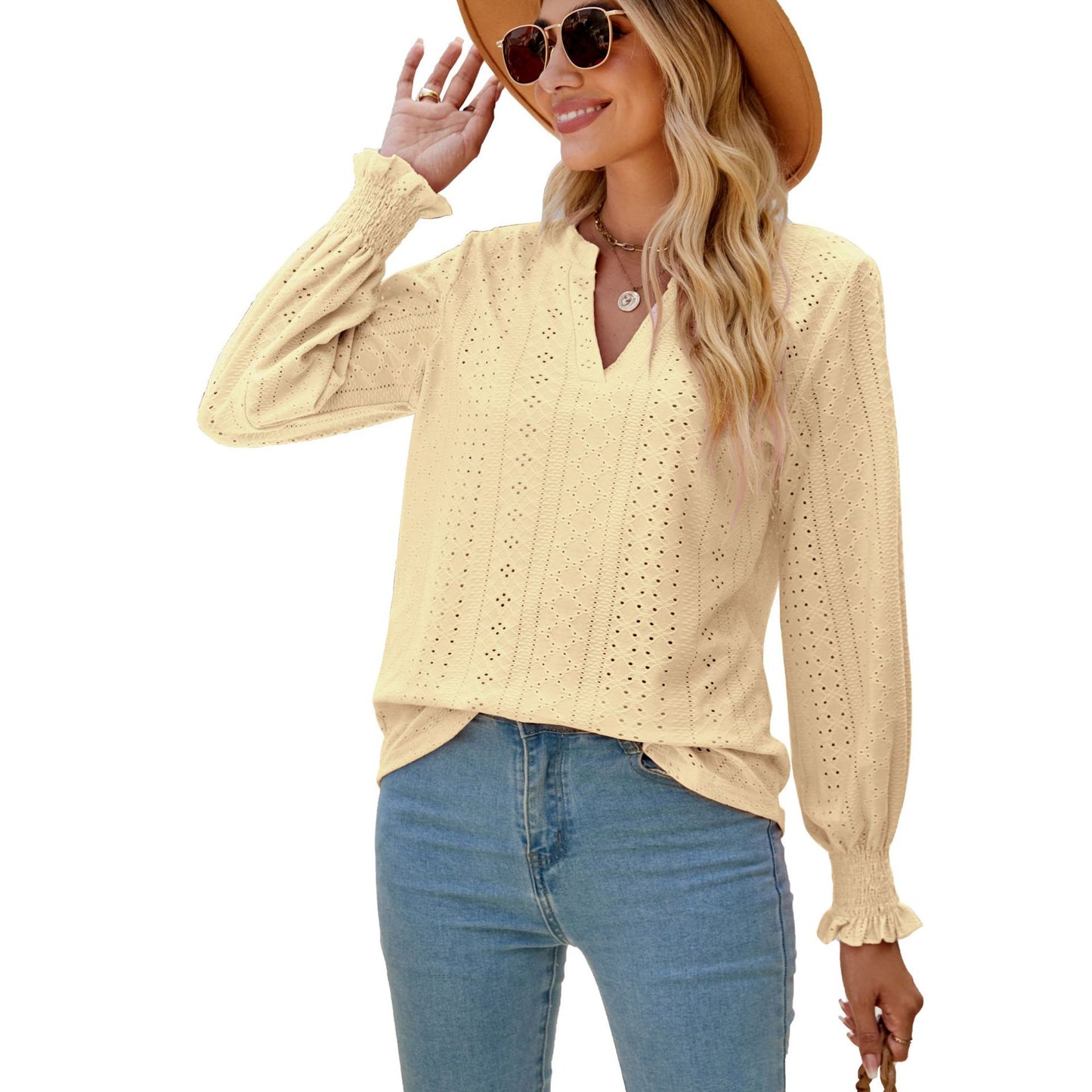 V-neck Loose Long Sleeve Tops