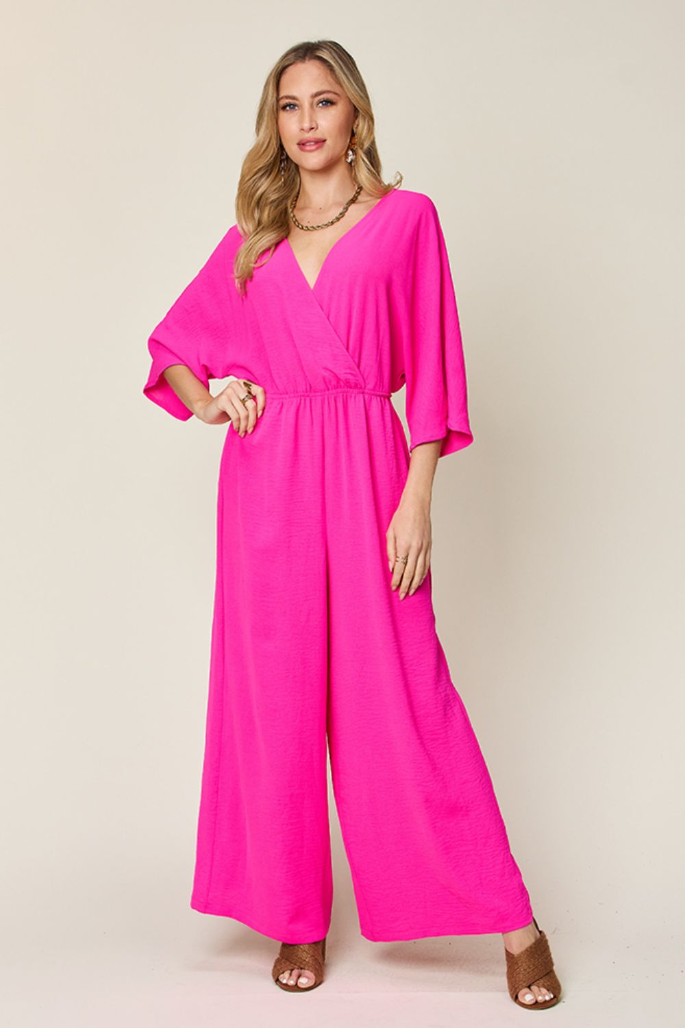 Double Take Full Size Half Sleeve Wide Leg Jumpsuit