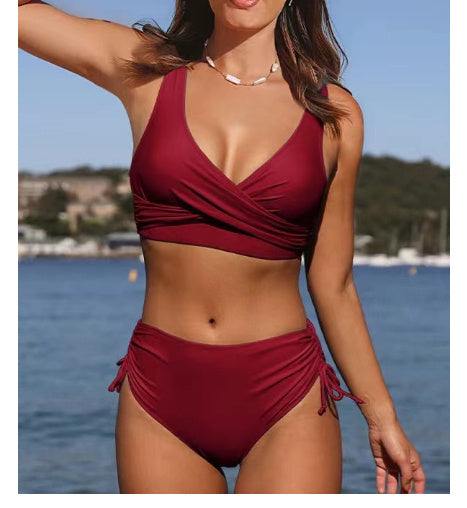 Cross Strap Solid Color Split Swimsuit