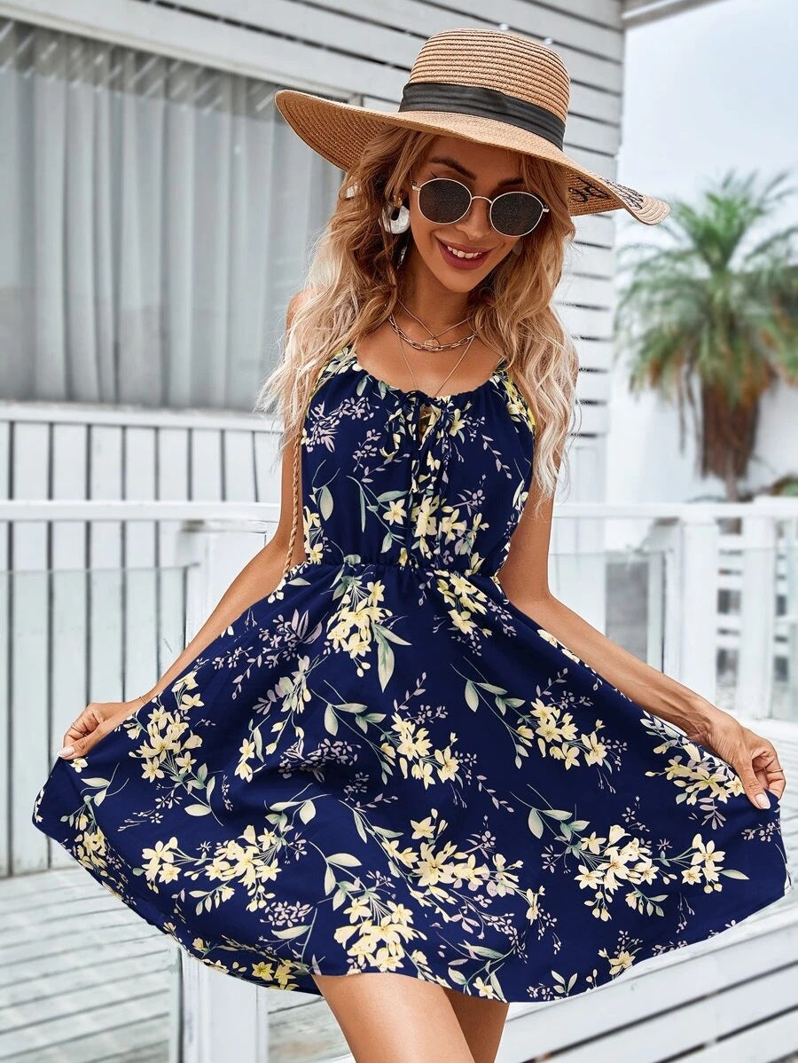 Floral Print Suspender Dress