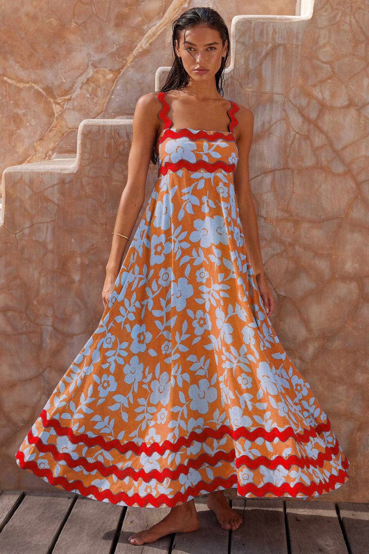 Flowers Print  Long Dress