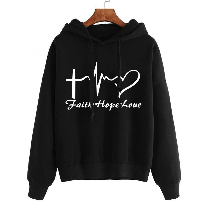 Heart Print Hoodie Sweatshirt Pullover Tops