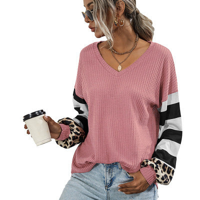 Striped stitching long-sleeved T-shirt