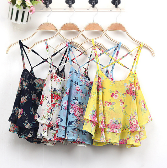 4Colors Strap Floral Print Tops