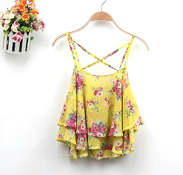 4Colors Strap Floral Print Tops