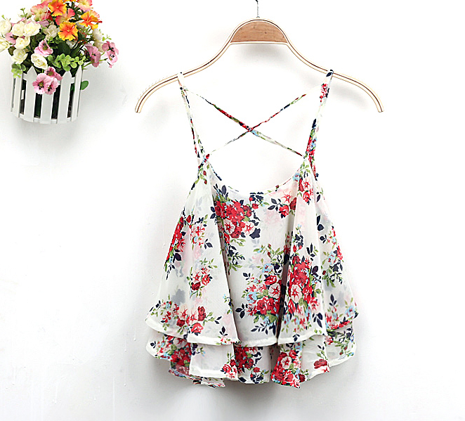 4Colors Strap Floral Print Tops