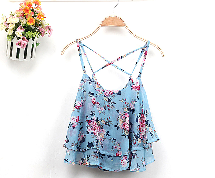 4Colors Strap Floral Print Tops