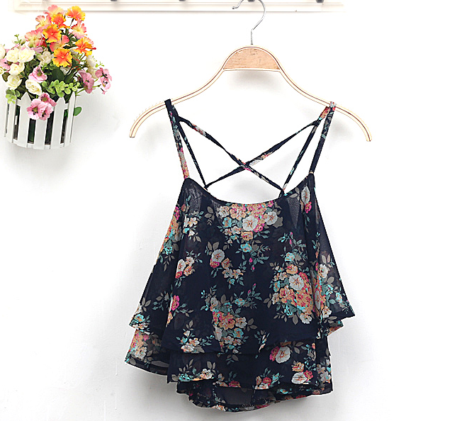 4Colors Strap Floral Print Tops