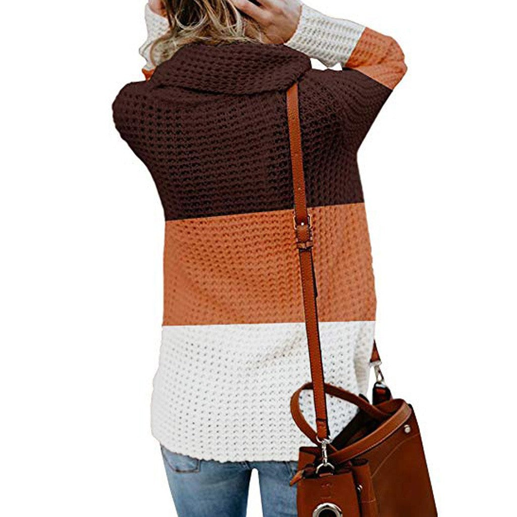 Irregular colorblock turtleneck sweater