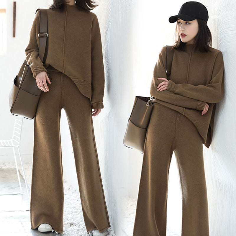 Loose Sweater Two-Piece  Knitted Wide Leg Pants