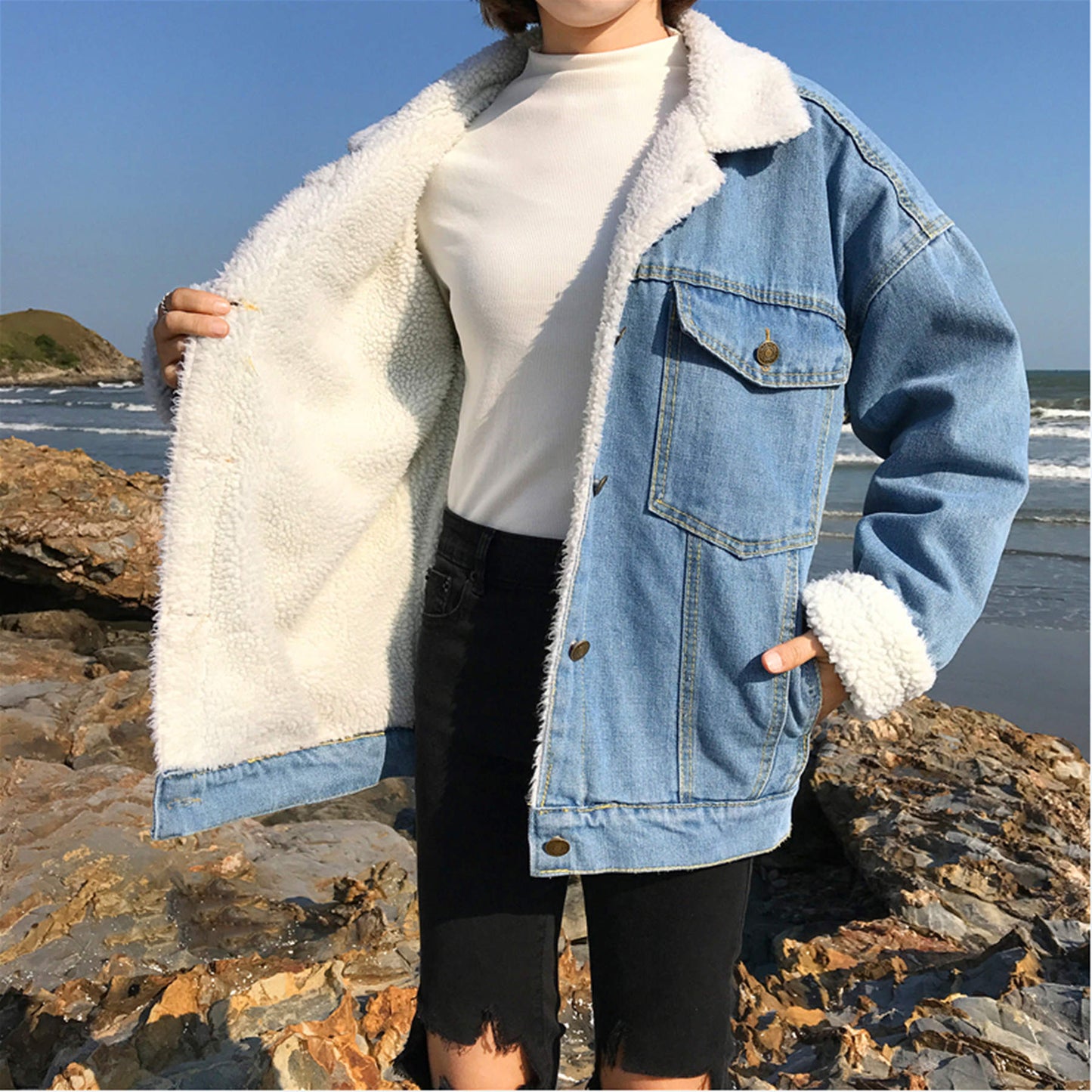 Lamb Wool Jeans Denim Jackets