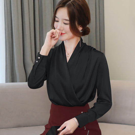 Satin V-neck Slimming Shirt Autumn