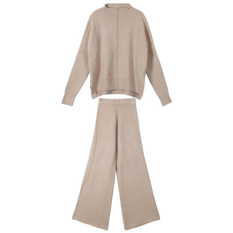 Loose Sweater Two-Piece  Knitted Wide Leg Pants