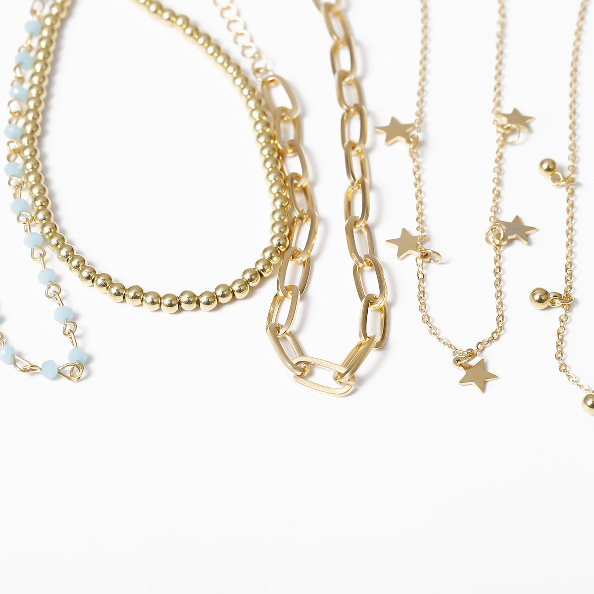 Multiple Stars And Round Bead Anklets