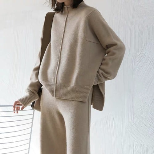 Women's Knitted Wide Leg Pants Fashion Casual Suit