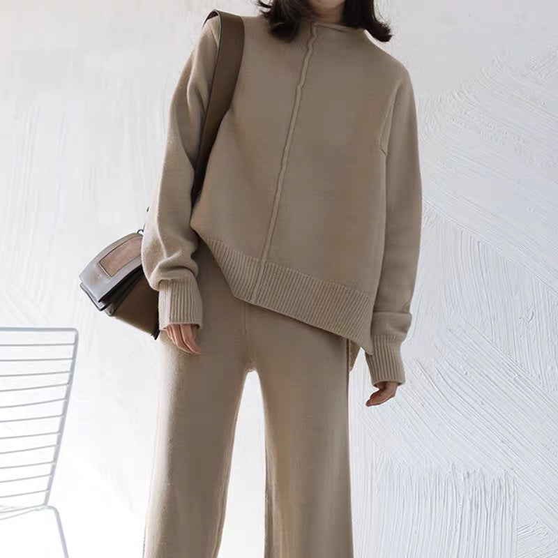 Women's Knitted Wide Leg Pants Fashion Casual Suit