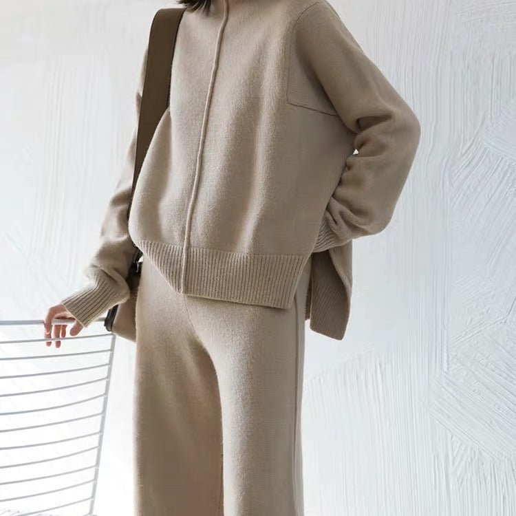 Women's Knitted Wide Leg Pants Fashion Casual Suit