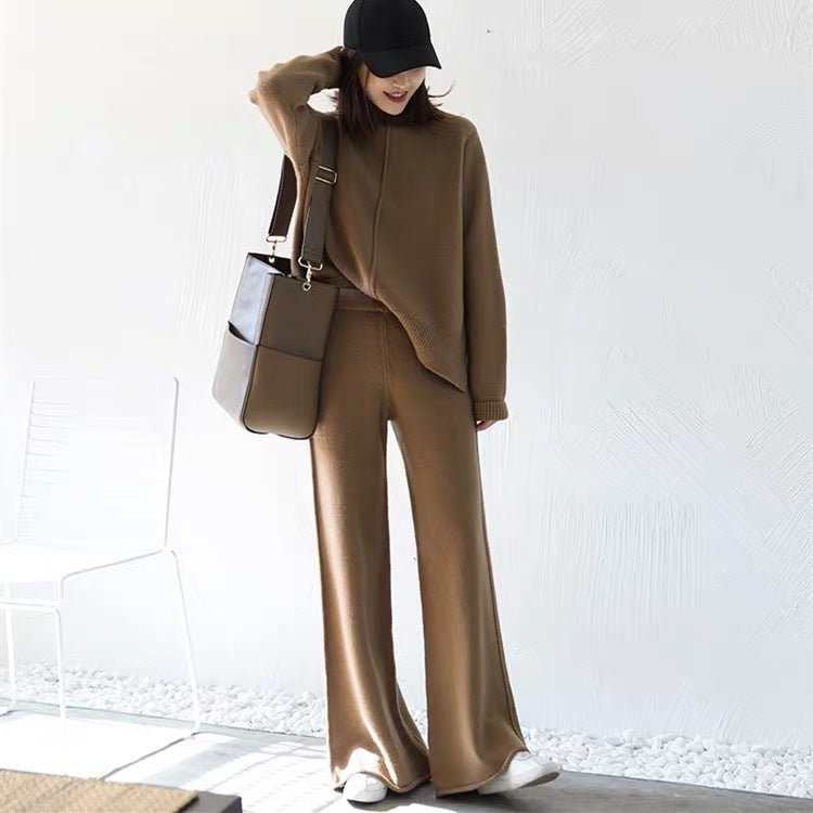 Women's Knitted Wide Leg Pants Fashion Casual Suit