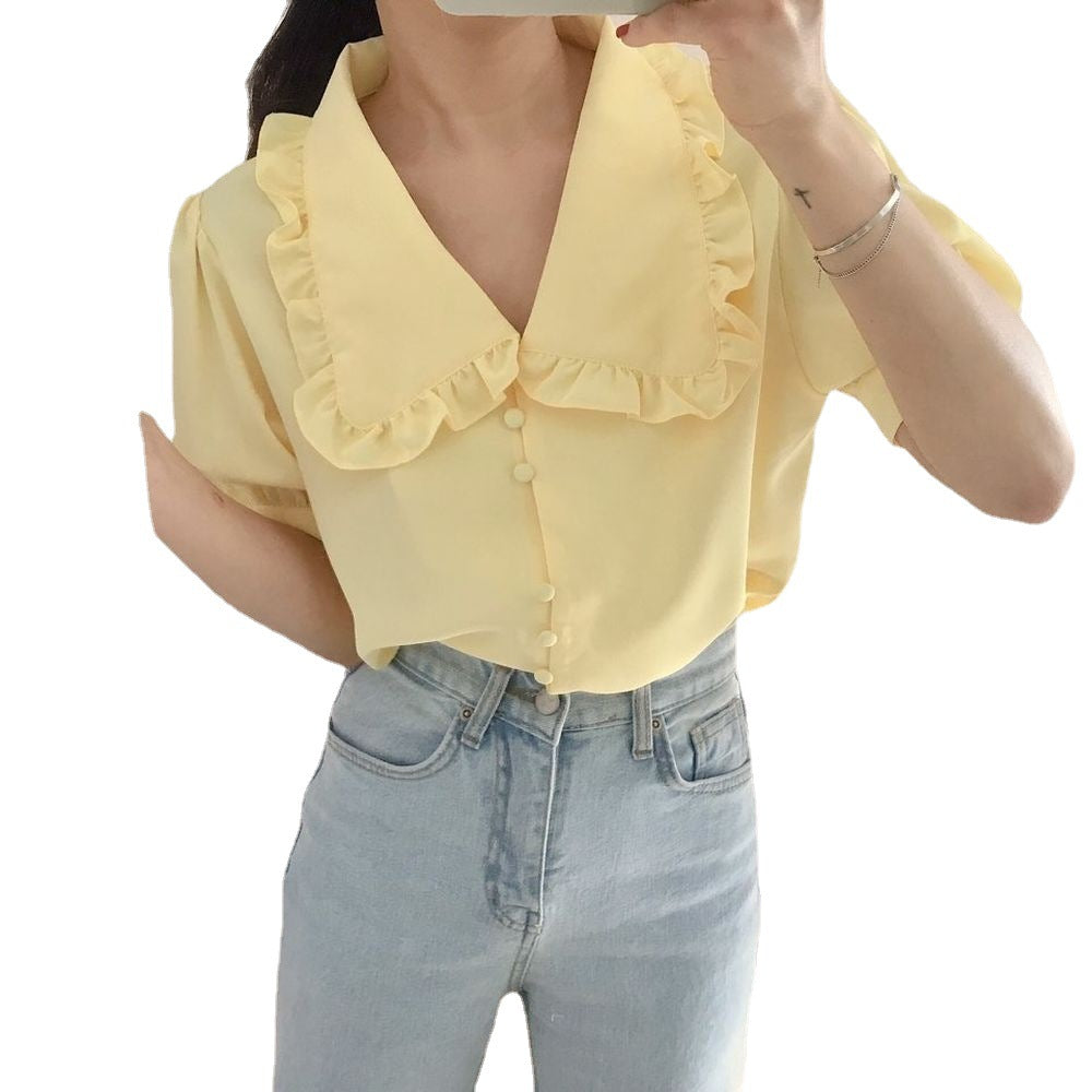 Chiffon Blouse Ruffled Slim rt Tops