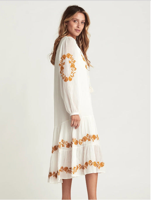 V-neck Embroidered Long Skirt