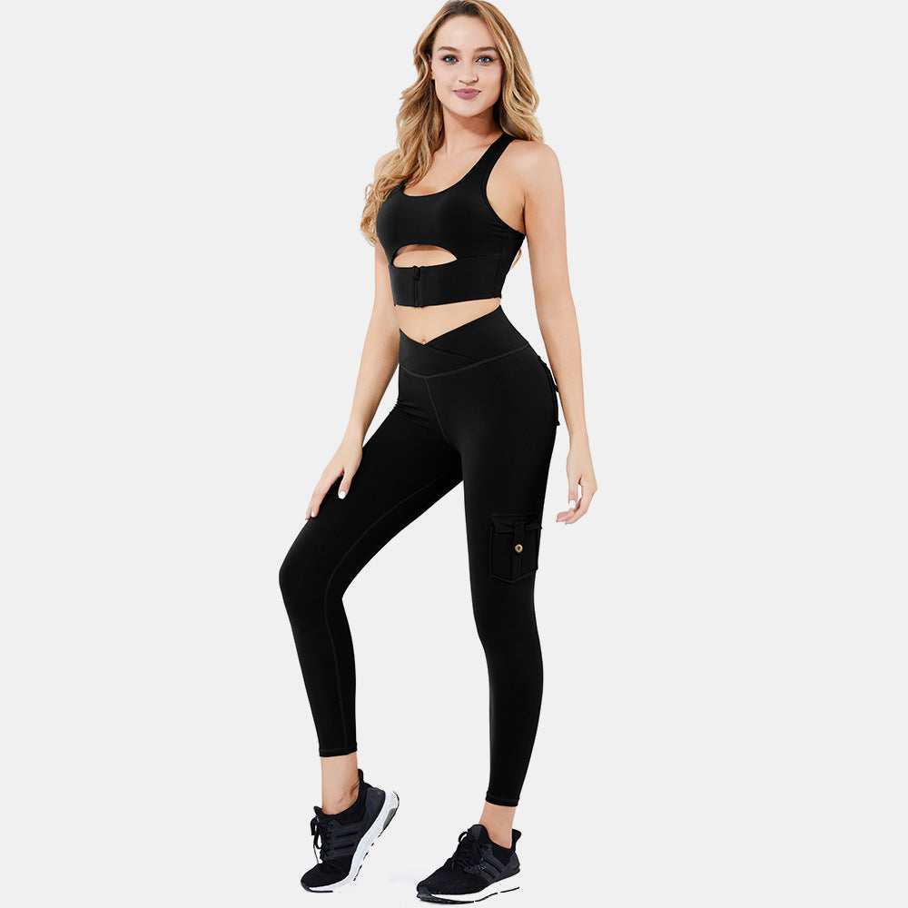 High Waist Legging Yoga Cargo Pants With Pocket Set