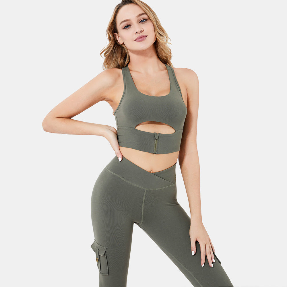 High Waist Legging Yoga Cargo Pants With Pocket Set