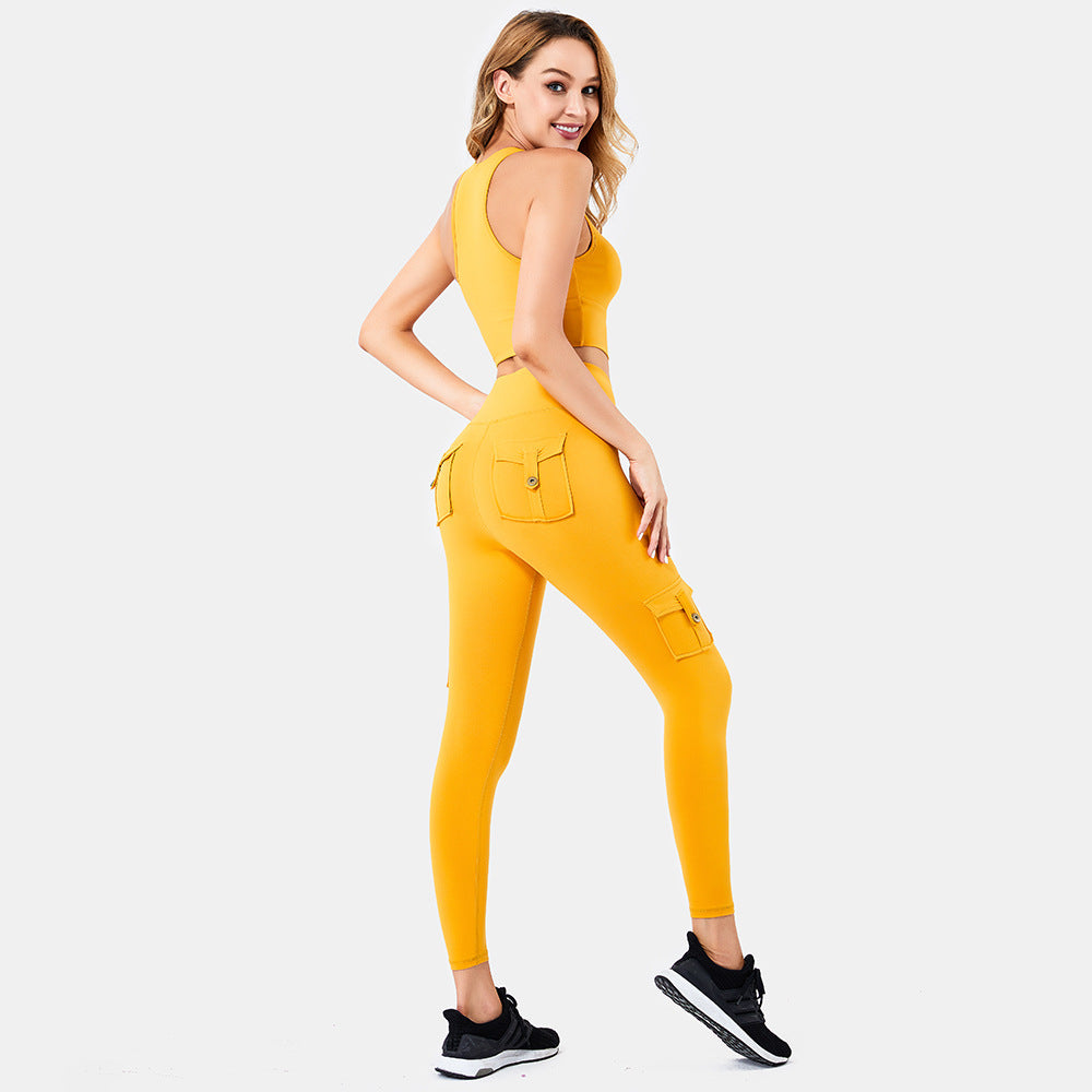 High Waist Legging Yoga Cargo Pants With Pocket Set