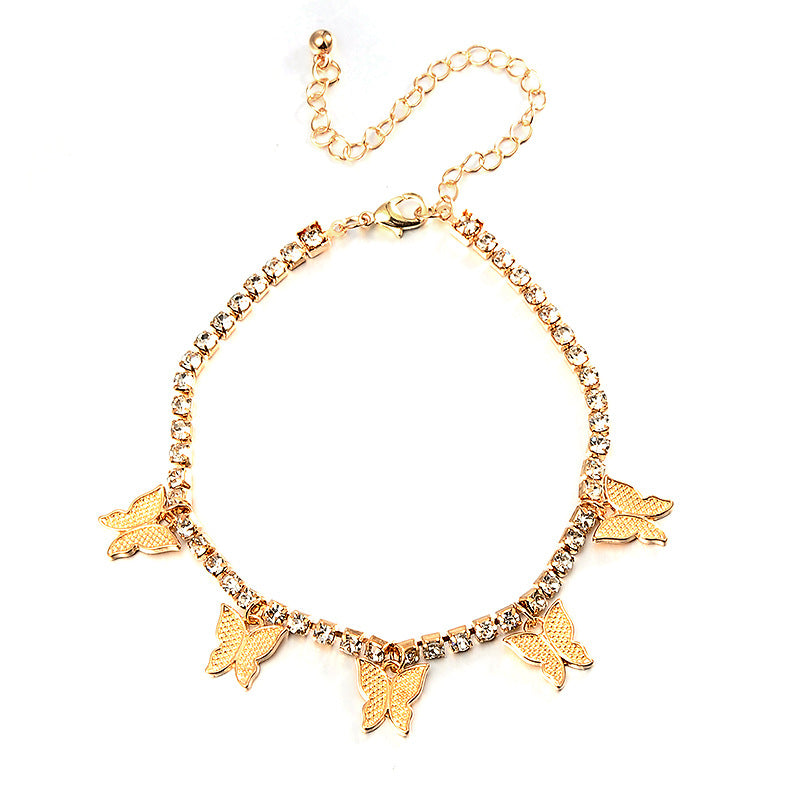 Zirconia Butterfly Cuban Link Anklet