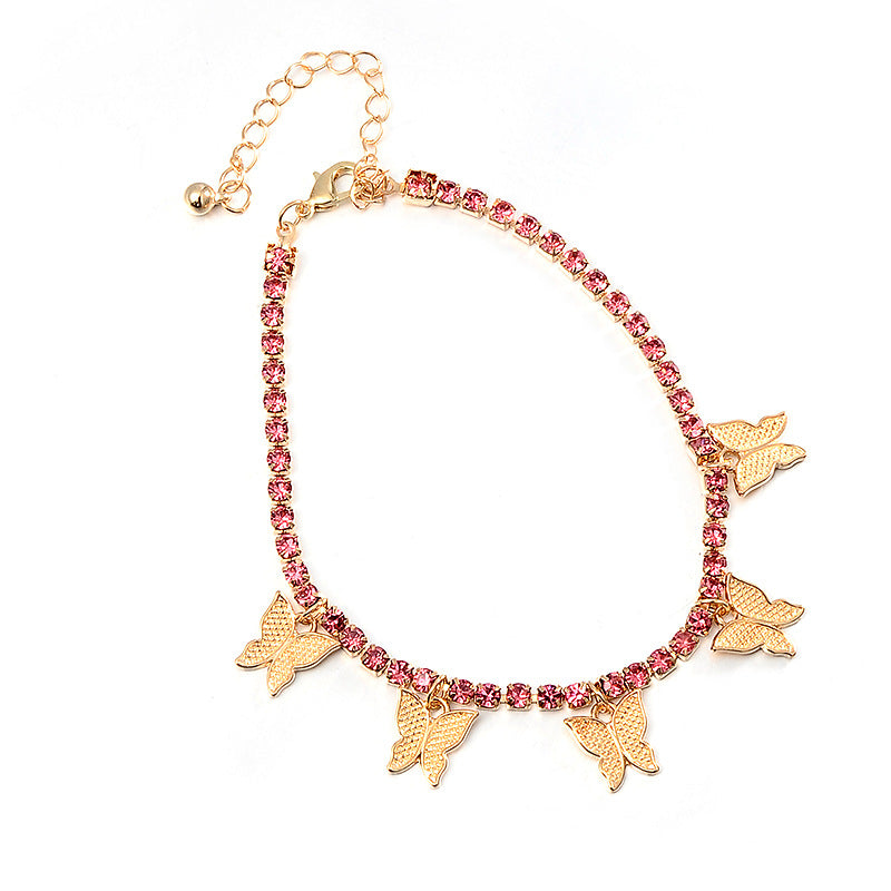 Zirconia Butterfly Cuban Link Anklet