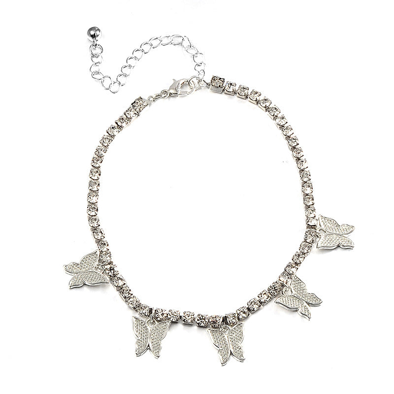 Zirconia Butterfly Cuban Link Anklet