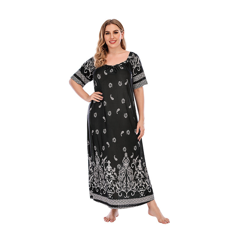 Short Sleeve Ice Silk Long Skirt