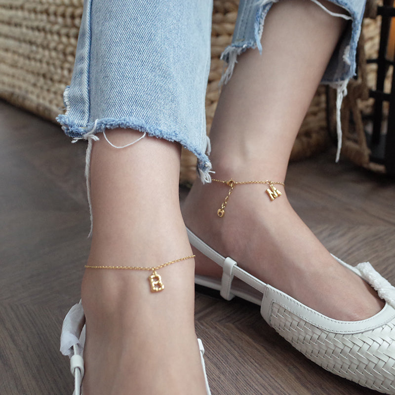 14K Gold-plated 26 Bamboo Letter Anklets