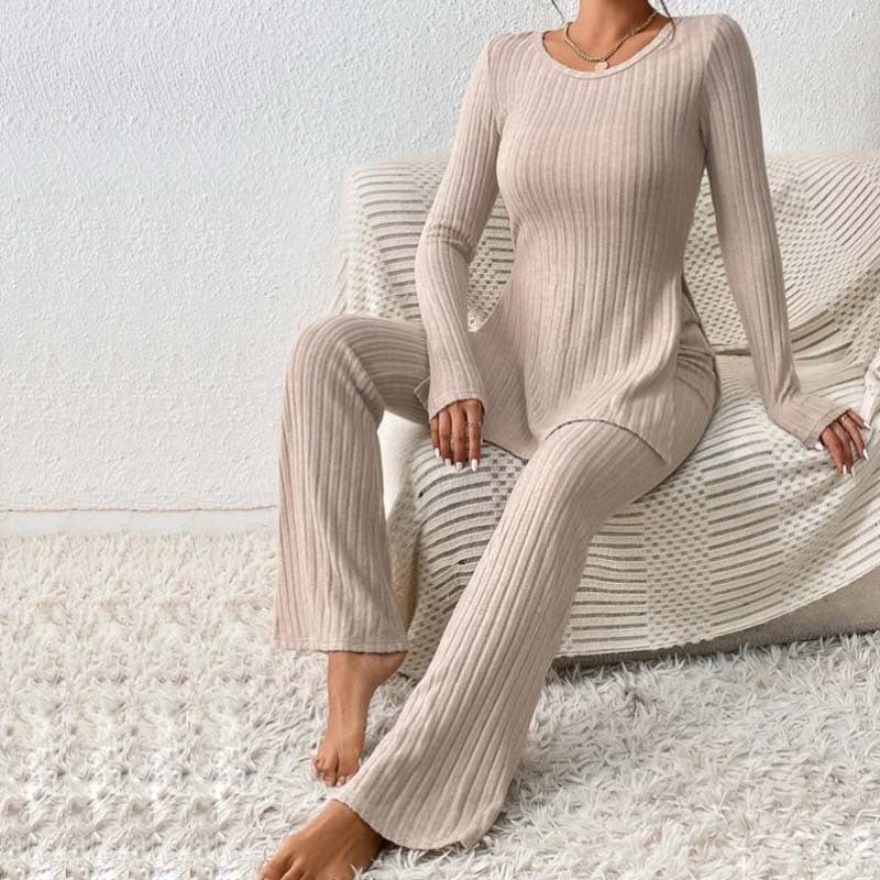 Knitted Hollow Striped Two-piece Suit Pants Hem