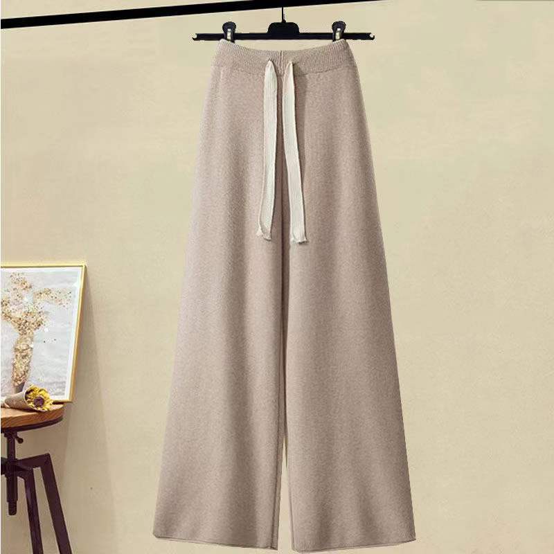 Thickened Coarse Knitwear Wide Leg Pants Two-piece Set