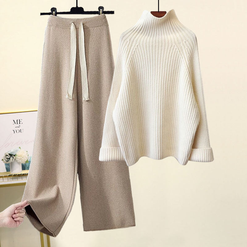 Thickened Coarse Knitwear Wide Leg Pants Two-piece Set