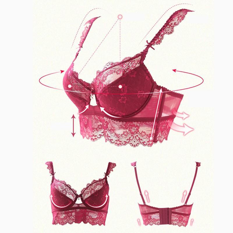 Ultra-thin Red Black Lace Bras Underwear Push up Bra and underwear