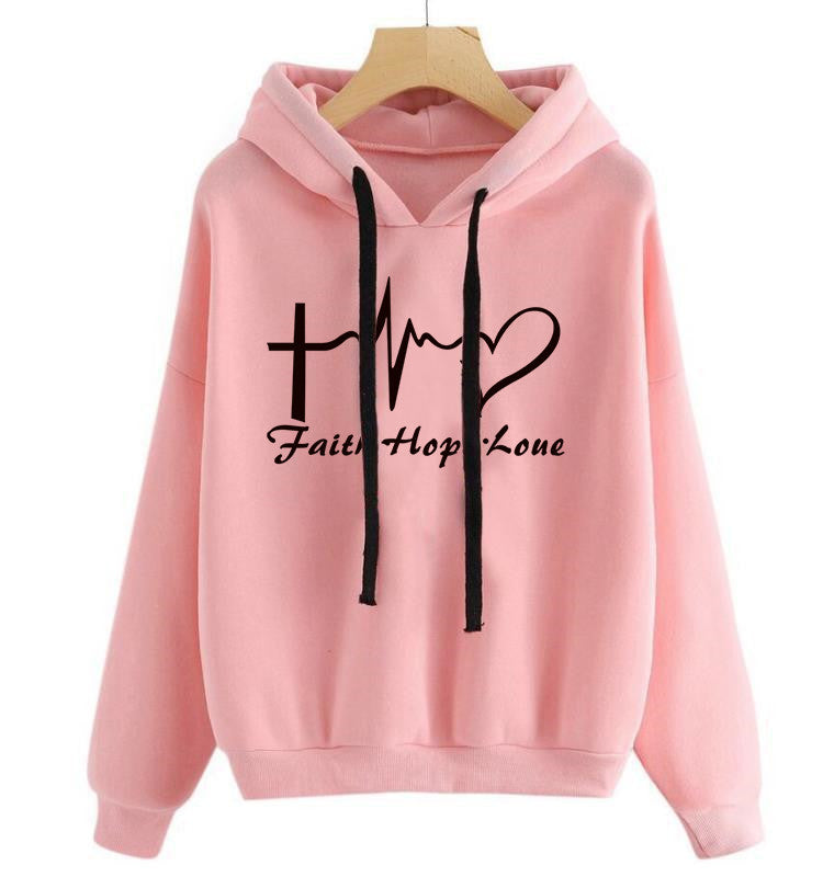 Heart Print Hoodie Sweatshirt Pullover Tops