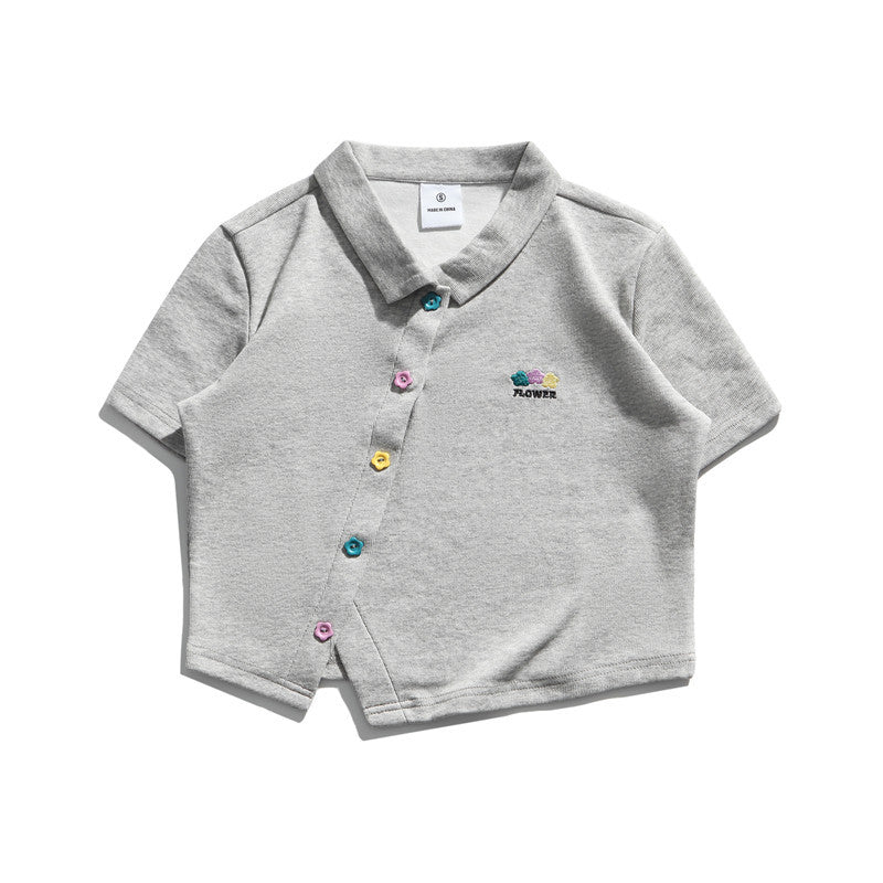 Embroidered Short Navel Polo Shirt