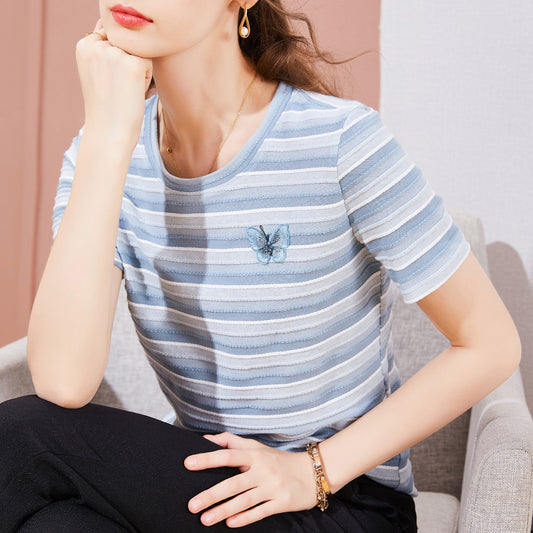 Striped T-shirt Round Neck