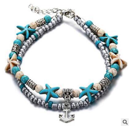 Green Blue Color Star Fish Anklet