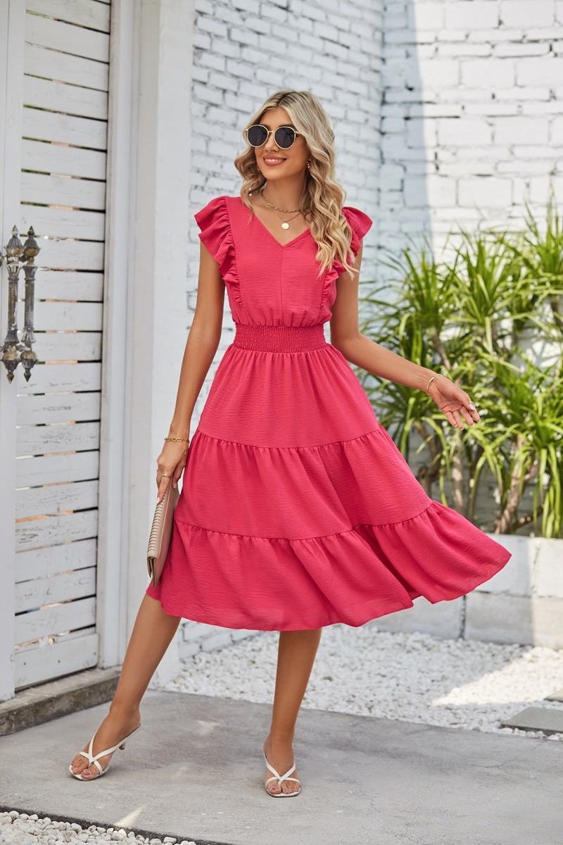 Ruffled Sleeveless V-Neck Dress