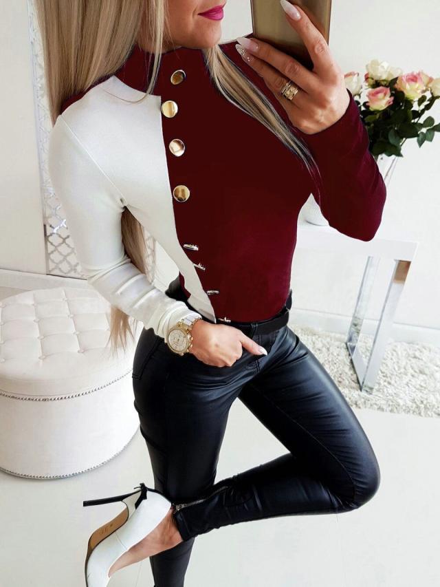 Button turtleneck bottoming shirt