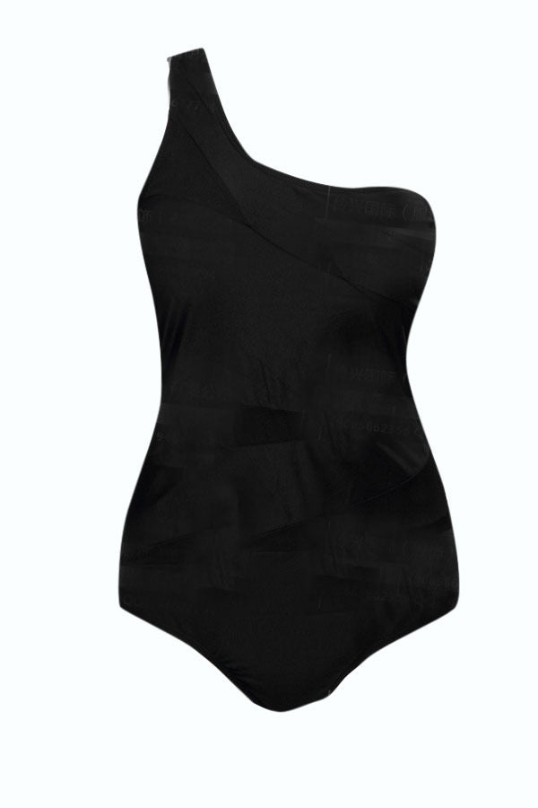 Black one-shoulder one-piece swimsuit