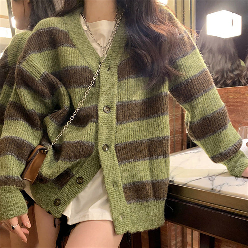 Cardigan Knit Striped Sweater