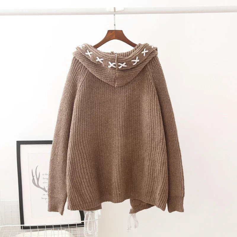 Women Hooded Tops Knitting Cardigan Sweater