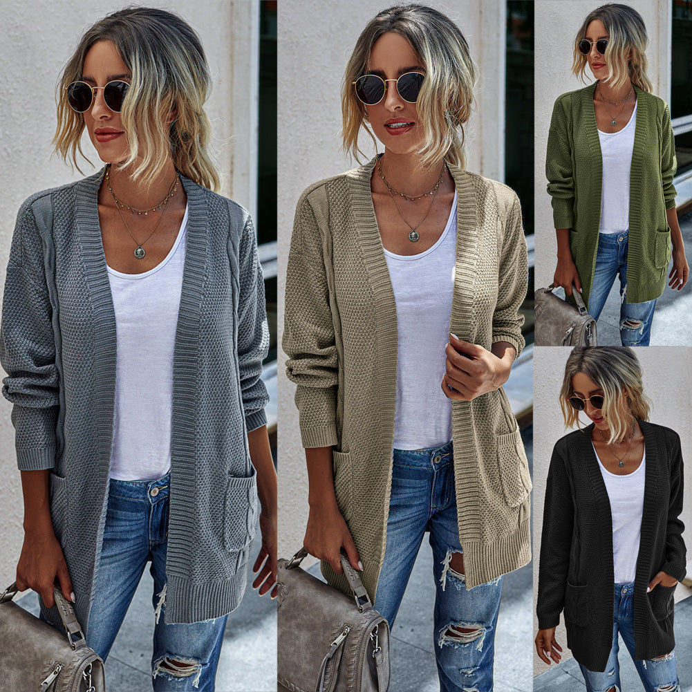 Solid color knitted cardigan