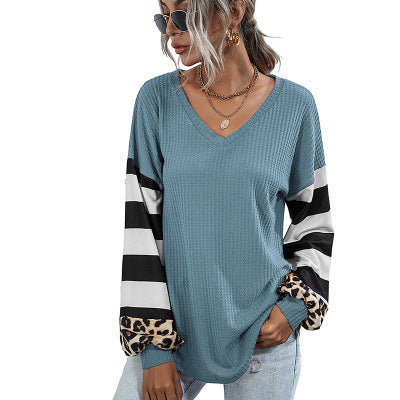 Striped stitching long-sleeved T-shirt