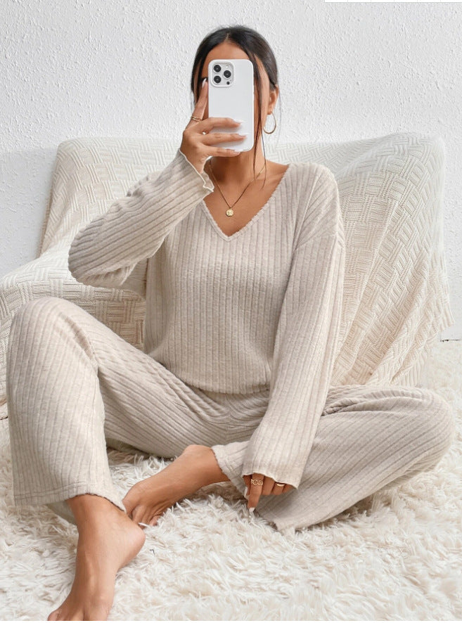 Knitted Round Neck Long-sleeved Trousers Wide-leg Pants