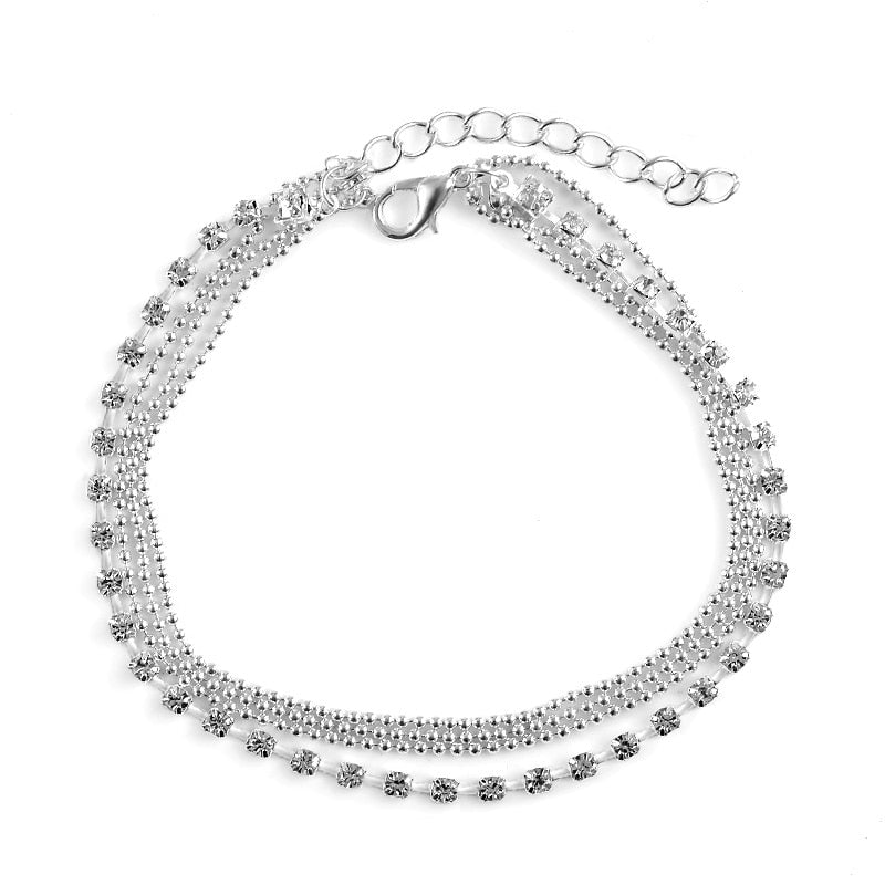 Multilayer  Crystal Anklet