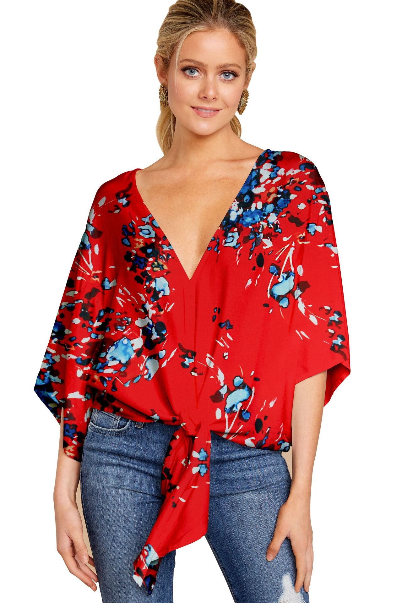 V Neck Blouse Print Shirts